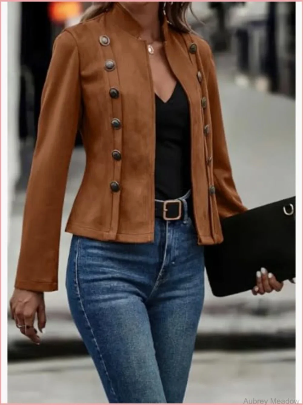 Faux Suede Blazer Jacket Casual Business Long Sleeve Coat - Picture 3 of 5